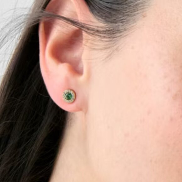 kate spade Green You're a Gem Pave Halo Studs/NWT - Picture 2 of 8